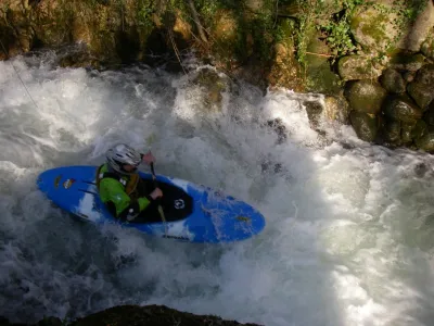 Pierre dans la section entre la chute en 5+ et Aulas.